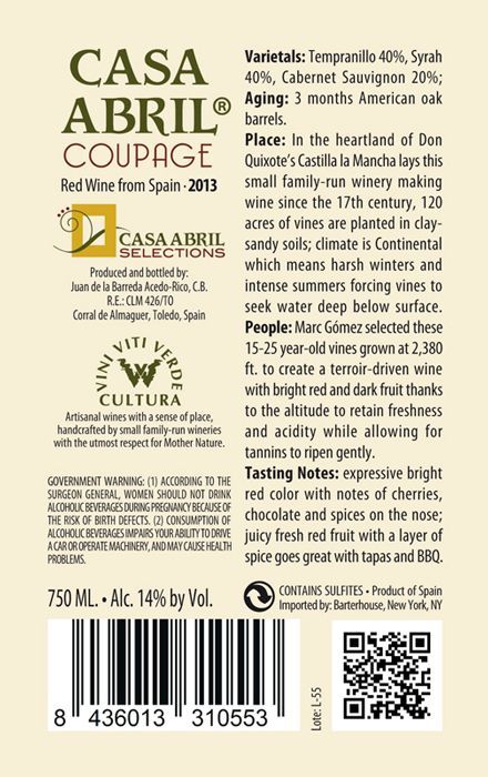 Casa Abril Vino Coupage label